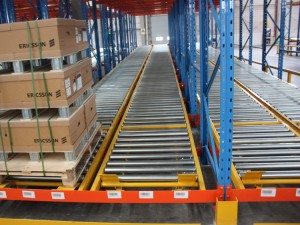 Gravity flow pallet racking systems